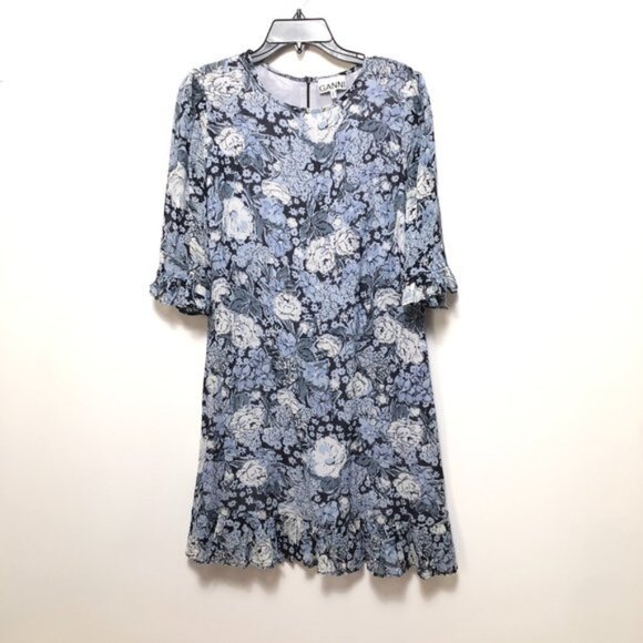 GANNI Elm Printed Georgette Mini Dress - Picture 2 of 6